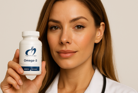 Woman holding skin product tincture.